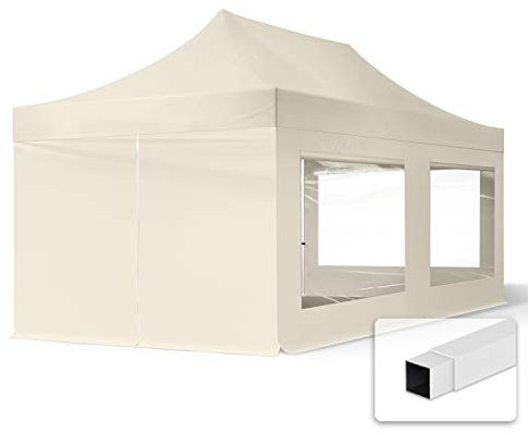 TOOLPORT 3x6m Gazebo Plegable - 4 Paneles Laterales (panorámica) 700N Gazebo Plegable de Acero Carpas de Fiesta en el jardín Crema