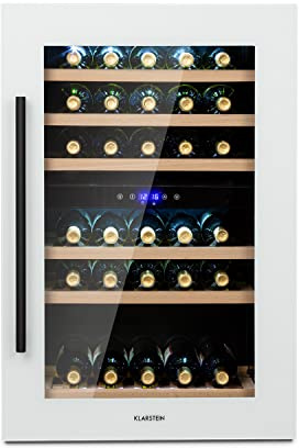Klarstein Cave a Vin Encastrable, Caves à Vin de 132L avec une Porte en Verre, Cave a Vins à Double Zone, Bar Intérieur/Extérieur, Frigo a de Vieillissement, à 41 Bouteilles