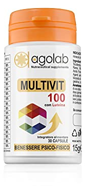 Integratore Stanchezza Fisica e Mentale Multivitaminico e Multiminerale Completo | 30 Capsule, Ricco di Minerali, Vitamine e Fitonutrienti, | MULTIVIT100 è prodotto in Italia da AGOLAB