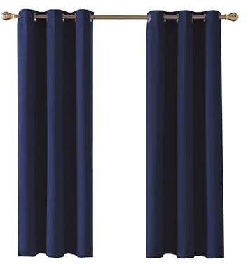 Home In Style 4U Thermal Insulated Blackout Curtains for Bedroom Windows Navy Blue Curtains 90 width x 54 drop 2 Panels, Ring Top Eyelet Super Soft Blackout Eyelet Curtains for Living Room