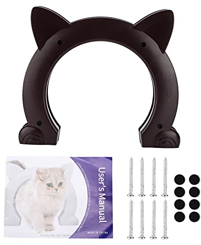 Interior Cat Door cute Cat-Head Shaped Pet Door for Interior Doors Hole Pass Fits Indoor Hollow Core or Solid Inside Doors[brown] Cat Flaps