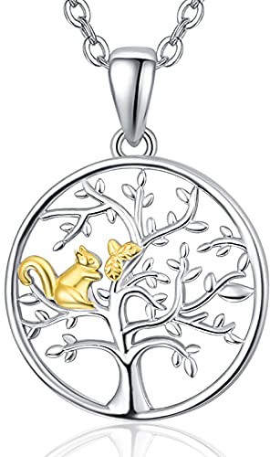 KINGWHYTE Collier arbre de vie en argent sterling 925 avec pendentif en forme d'écureuil et coccinelle - pour femme, fille, épouse, amie, Argent sterling