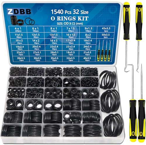 ZDBB 32 Size 1540 Pcs O Rings Assortment Kit Metric Nitrile Rubber Oring Set with 4 Pick for Automotive Faucet Pressure Washer Plumbing Air or Gas Repair OD 4mm-50mm