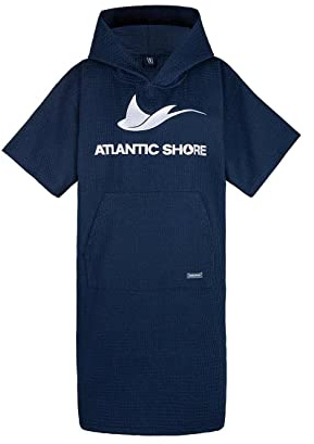 ATLANTIC SHORE | Surf Poncho | Travel Edition aus 100% Baumwolle (Waffelpiqué) | Unisex | Travel für Erwachsene in Navy Blue | Long (ab 175 cm)