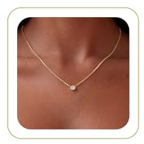 Tewiky Dainty 14k Gold Plated CZ Cubic Zirconia Solitaire Pendant Necklace - Minimalist Choker Necklace for Women ands