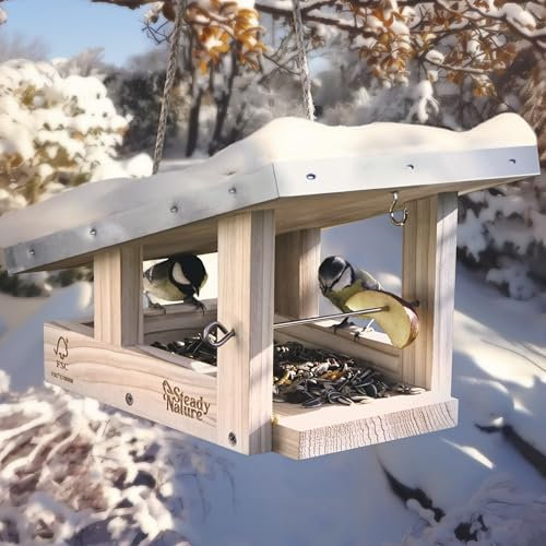 Steady Nature Vogelfutterhaus zum Aufhängen - Futterhaus für Vögel hängend - Vogelhaus Holz - Bird House - Vogelfutter Haus - Vogelhäuschen wetterfest zum hängen - Vogel-Futterhaus