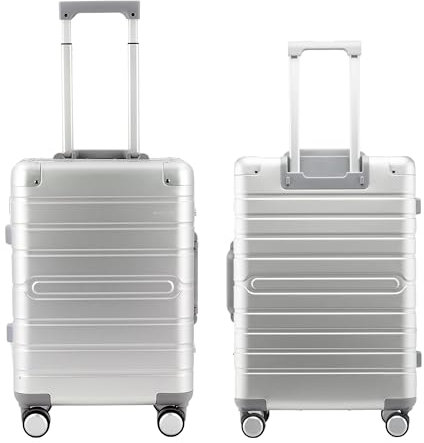 ALUMAXX 45190 Reisetrolley Gravity, Rollkoffer Aluminium, Reisekoffer mit TSA Schloss, Trolley mit 4 Leichtlaufdoppelrollen 360°, Alu Koffer ca. 56 cm, Silber, 56 x 37 x 21 cm