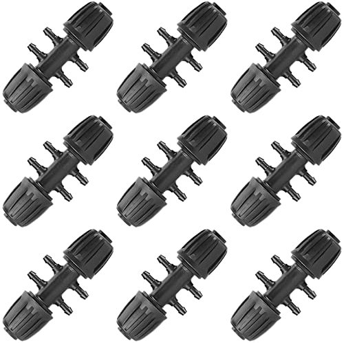 LIKOSO Drip Irrigation Kit - Tubing Lock Barbed Hose Connector to 47 Pipe Variable Diameter Six-Way (fits 4mm / 7mm ID) Watering Sprinkler Garden System Faucet Fittings - Pack of 10
