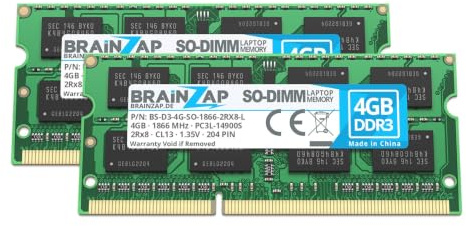 BRAINZAP 8GB (2x4GB) DDR3 1866MHz PC3L-14900S-13 SO-DIMM CL13 2Rx8 1.35V Unbuffered Non-ECC Memoria RAM para portátil Laptop Módulo de Memoria Memory