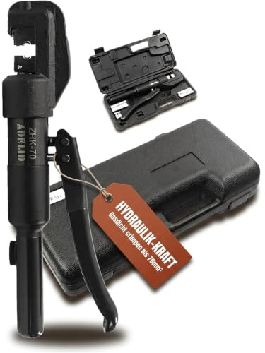 ADELID Hydraulische Presszange 4-70mm² | Crimpzange für Kabelschuhe Cu/Al-Kabelmuffen | Sechskant Handpresse mit Koffer | Serien-/Parallelverbinder 315mm