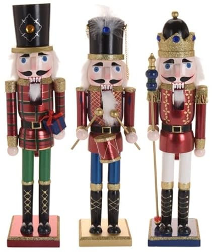 Muddy Hands Set of 3 – 50cm Tall Christmas Wooden Nutcracker Soldier Ornament Colourful Festive Xmas Wood Classic Traditional Decoration