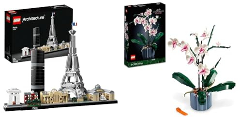 LEGO 21044 Architecture Paris, Modellbausatz mit Eiffelturm & Icons Orchidee, Künstliche Pflanzen Set mit Blumen, Modellbausatz für Erwachsene