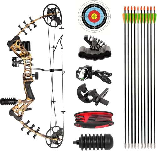 AKCHOER Compound Bow and Arrow Kit Youth Bow and Arrow Set, 15-45 Lbs Draw Weight, 18-29 Draw Length, Right Handed Bow for Beginner, 320 Fps Hunting & Target Bow with All Accessories (Camo)