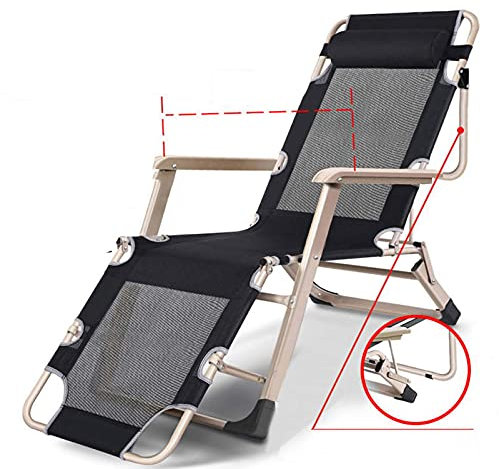 Klappbarer Schwerelosigkeits-Loungesessel mit Kopfkissen, leichte, verstellbare Liegestühle, belastbar bis zu 300 kg, Sonnenliegen im Freien, Camping, Liegen, schwarze kleine Überraschung Comfortable
