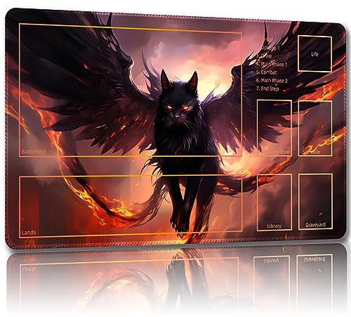 Malqiqi Playmat for MTG, with Free Storage Bags,Game Mat 24 x 14 inches, TCG and Board Game Mat for Cards,Mousepad Desk Mats (Cat 5-Auxiliary Combat)