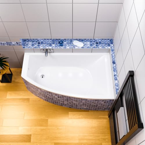 ECOLAM Badewanne HELA 150x90 RECHTS Acryl Eckbadewanne Wannenträger Ablauf | Acrylwanne Styropor befliesbar + Ablaufgarnitur Ab- und Überlauf Automatik Füße Silikon pflegeleicht direkt vom Hersteller