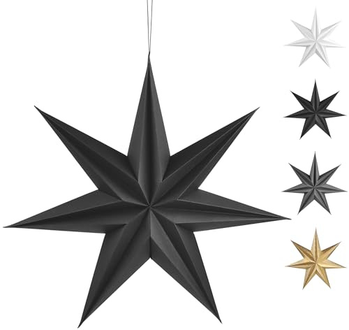 Frau WunderVoll® Premium Faltsterne matt schwarz mit Magnetverschluss 1 Stück Durchmesser 50cm, 7 Zacken geschlossene Oberfläche/Weihnachtsstern Adventsstern Weihnachten Advent Fenster Papierstern