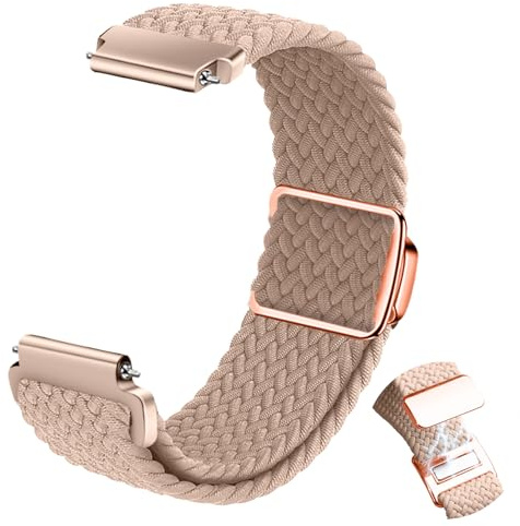 CeiBand nylon elastiskt flätat armband, 20 mm 22 mm magneter vävd sport ventilerande klockarmband för män kvinnor – rosa
