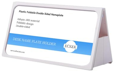 ECKEK Schreibtisch-Namensschildhalter, Kunststoff-Schilderhalter für Tischdekoration, faltbares, doppelseitiges Namensschild (weiß, 200 x 100 mm)
