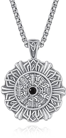 HXWZB Wikinger Kompass Halskette Sterling Silber nordischer Kompass Wikingeranhänger Wikinger Amulett für Männer Frauen