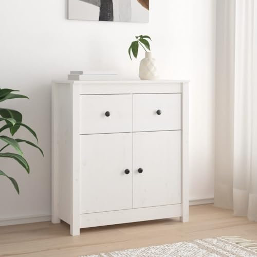 HETFTJN Sideboard, Vitrinenschrank Besenschrank Aufbewahrungsschrank Sideboard Geeignet für Küchenzeile Wohnzimmer Entrance Flur Weiß 70x35x80 cm Massivholz Kiefer
