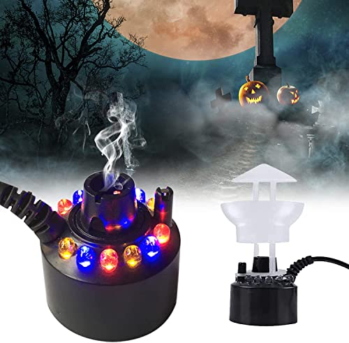 Nébuliseur à ultrasons, 12 LED, mini machine à fumée LED, dégradé de trois couleurs, atomiseur avec protection anti-éclaboussures amovible, pour citrouille, pot de sorcière, fontaine, étang