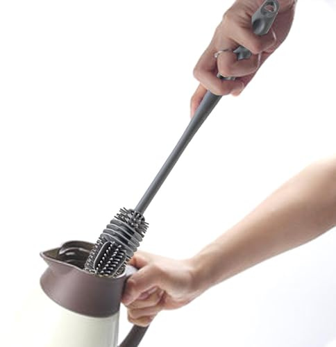 Spazzola lunga per bottiglie con supporto, spazzola in silicone con manico lungo in vetro, spazzola per pulire bottiglie lunghe, aiuta a rimuovere tutto senza graffiare l'asso del surf