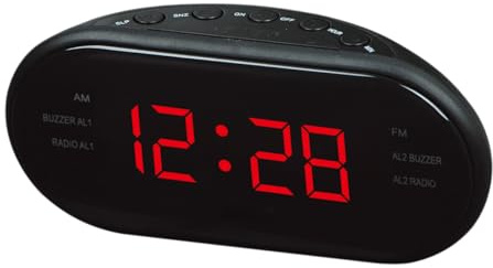 Uonlytech Digitaler Radiowecker mit Fm Radio, Doppelalarm und Nachtlicht | Großes Gebogenes Display, Zeitanzeige per Projektion, Kunststoffgehäuse, Rotes Design für Nachttisch