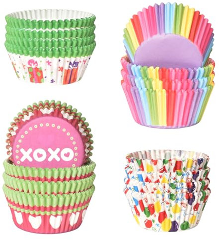 400 Pezzi Pirottini per Cupcake Carta, Pirottini per Cottura Cupcake, Stampo Pirottini per Muffin, Tazza per Muffin, Olio-Prova, per Cuocere, Compleanni, Feste (4 Motivi)