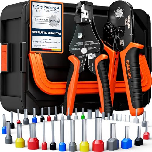 SOMELINE Juego de alicates de crimpado hexagonales, 36 tipos [0,25-10 mm²] juego de virolas de extremo de alambre, con alicates hexagonales y pelacables automáticos, alicates de crimpado
