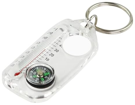 Schlüsselanhänger mit Thermometer, Taschenkompass, Schlüsselanhänger, Außenthermometer, ideal für Wandern und Camping, leichtes Zubehör für Notfälle