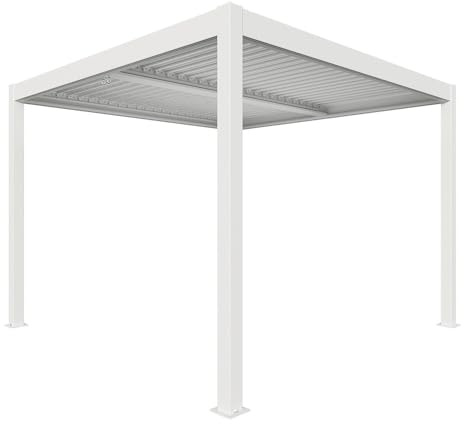 VERDELOOK | Pergola Bioclimatica Atena 100 Bianca 3x4 H2,5 m con Lamelle Orientabili, Pergola da Giardino in Alluminio con Arganello e Grondaia Integrata, Pali 10x10 cm