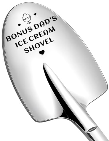 Bonus Dad Fathers Day Retirement Gifts from Daughter Son Step Dad Step Father Birthday Gift for Stepdad Engraved Ice Cream Scoop Spoon Gift for Stepdad from Kids Best Ice Cream Lover Gifts Ideas