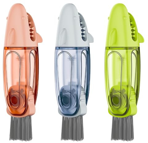Cleangor Limpiador de Tapas de Tazas 3 en 1, Cepillos de Botellas de Agua, Cepillo de Huecos Multifuncional, Cabezal de Cepillo de Limpieza de Cocodrilo, Apto para Todo Tipo de Vasos (3, Multicolor)