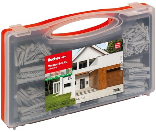 fischer 577159 Meister-Box XL Universal, 290-teiliges Dübelset, 5-10 mm Durchmesser, 30-60 mm Länge, das ganze Haus, für Heimwerker und Profis, UX Dübel Master, Gray