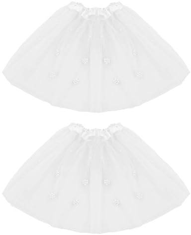 Baisdan 2 PCS Tutu Skirts for Girls, 3 Layers Tulle Tutus Skirt for 3-9 Years Kids Girls Ballet Dance Festival Outfit Halloween Party Costume White