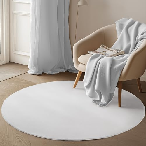 Carpetsale24 Kurzflor Teppich Wohnzimmer 80 cm Rund Weiß - Runder Teppich Waschbar, rutschfest, Weich, modern einfarbig Design - für Schlafzimmer, Küche, Esszimmer