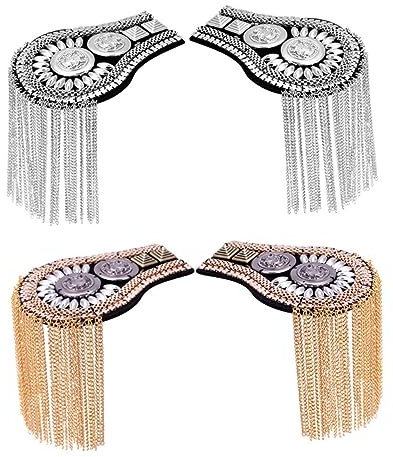 minkissy 2pièces Épaulette à Pompon Décorative Insigne Simple Pour Costume Homme Femme Lot De Argenté