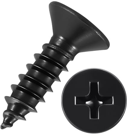 Kozelo 100pcs Phillips Wood Screws - [ST5x20mm] Carbon Steel Black | Flat Head Countersunk Self Tapping Screws for Furniture Assembly, Interior Trim, Outdoor Construction