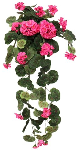 Cesta colgante de geranio artificial de plástico para decoración del hogar (cestas de flores no incluidas), gran adición a su decoración floral. Flores de plástico para (rosa caliente, talla única)