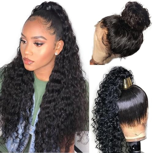 14 Inch Hidden Strap 360 Drawstring Lace Front Wigs Human Hair Perücke Damen Echthaar Pre Plucked Pre Cut 180% Density Glueless Deep Wave Frontal 360 Full Lace Human Hair Wigs (36cm)