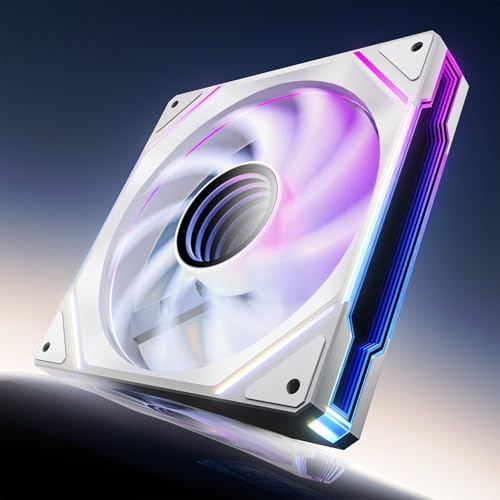 AsiaHorse 140mm PC Gehäuselüfter, AMICI Mega-A14 ARGB PWM Lüfter (Auspuff) mit Dual-Sided Infinity Mirror, HDB-Lager, 5V 3-Pin Sync, Kabelmanagement (Weiß, 1 Stück)