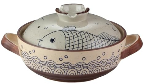 Donabe Keramik-Kasserolle, japanischer Tontopf, Schmortopf | Hitzebeständiger Schongarer, nährstoffreicher Suppentopf(1.5L)