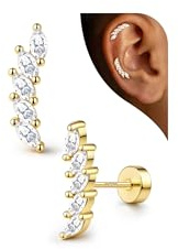 Adramata Ohrstecker Silber 925 Helix Piercings Hypoallergene Ohrringe Damen | Knorpel Ohrring Damen,Flatback Ohrringe Silber 925,Hypoallergen Tragus Helix Piercings,Vergoldet Ohrring Stecker