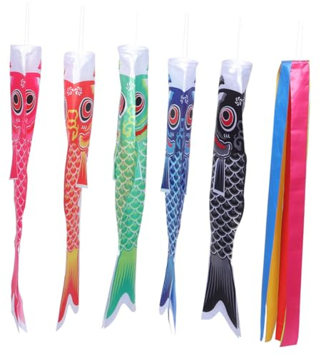 SEWACC Lot de 6 Manches à Air de Carpe Japonaise, Drapeaux Suspendus Décoratifs en Tissu Tissé pour Jardin, Festival
