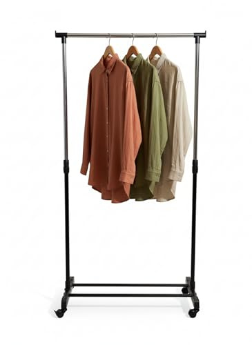 Provance Garderobenständer Kleiderständer mobil, 4 Rollen, ausziehbar & höhenverstellbar bis 167cm. Metallständer für Schlafzimmer, Flur. Platzsparende mobile Garderobe.