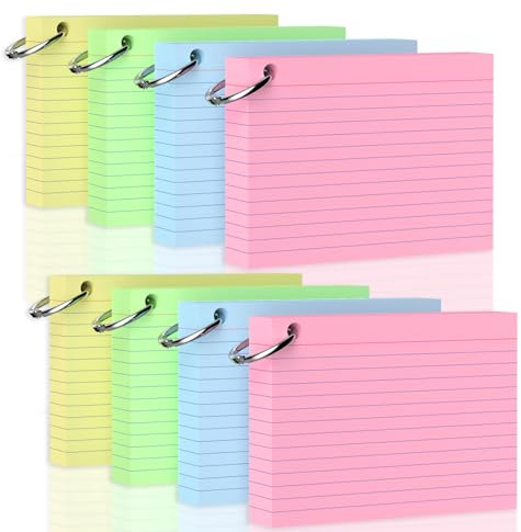400 Stück A6 Karteikarten Bunt, Linierte Lernkarten A6 Moderationskarten | Karteikarten Din A6 Flashcards Klein Vokabel Karteikarte Quer mit Ring für Schulsachen Lernen Zubehör Medizinstudium
