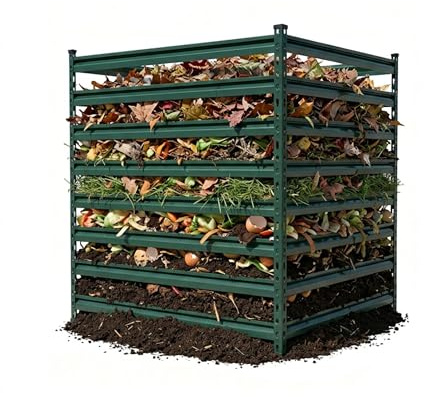 Relaxdays Compostador metálico ecológico para jardín, 729 l, 90 x 90 x 90 cm, Verde