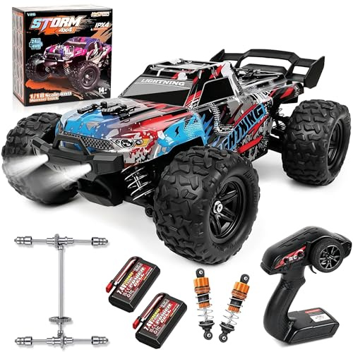 JOYTREKY Ferngesteuertes Auto - 1:18 4WD Rc Auto 40KMH Hochgeschwindigkeit | 2,4 Ghz Offroad-Truck Mit MetallstoßDäMpfern&Metallgetrieben GeläNdefahrzeug Mit Zwei Batterien FüR Erwachsene Kinder –Blau