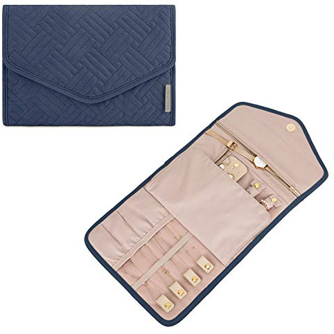 bagsmart Schmuck Organizer Tasche Reise Schmuckaufbewahrung für Ringe, Ohrringe, Halsketten, Uhren, Dunkelblau
